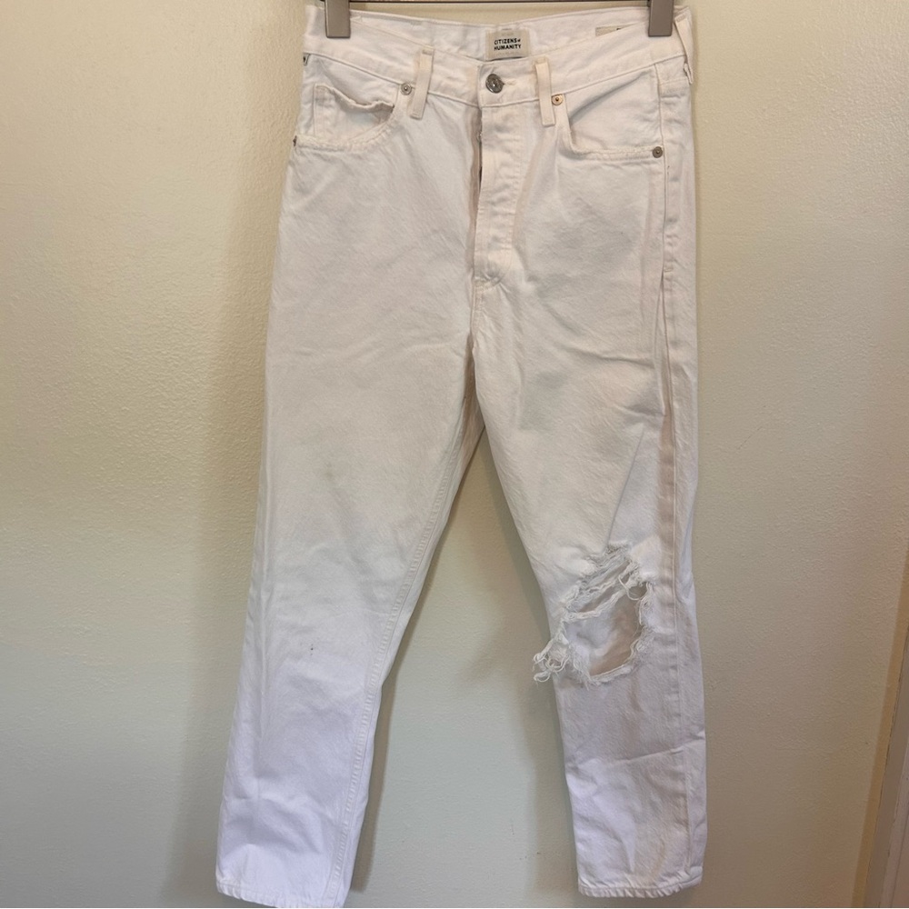 Citizens Of Humanity‎ Charlotte Crop White Destructed Denim Jeans Size 25